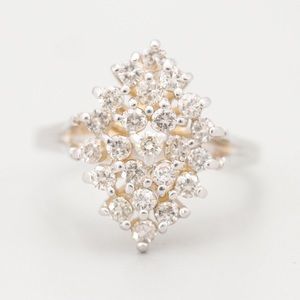 14K White Gold Marquise Cluster Diamond Ring, Vintage